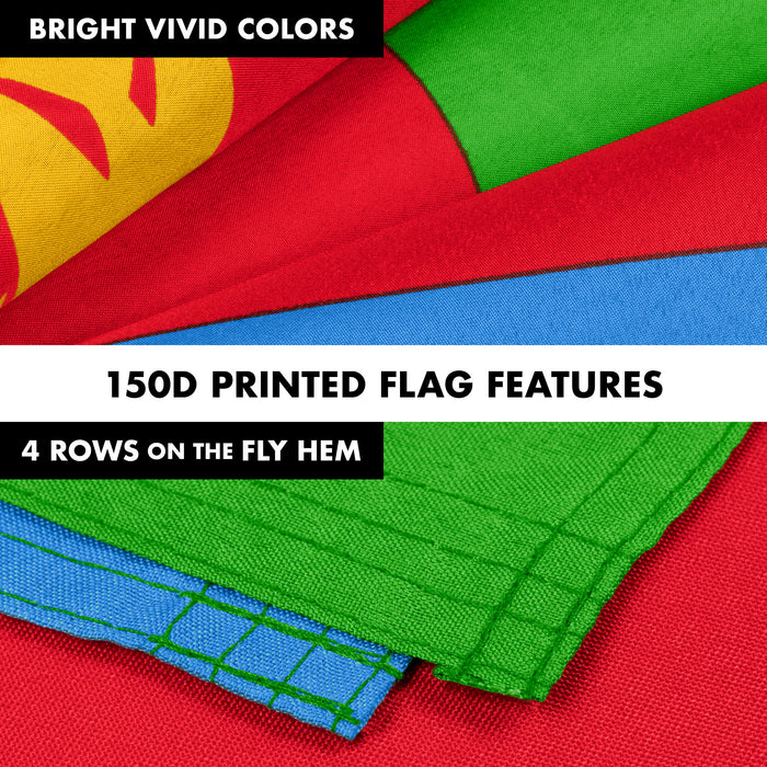 Flag Pole 6FT Silver Tangle Free & Eritrea Eritrean Flag 3x5 Ft Combo Printed 150D Polyester By G128