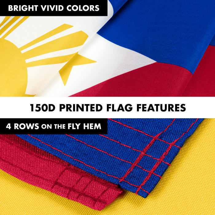 Flag Pole 6FT Black Tangle Free & Philippines Philippine Flag 3x5 Ft Combo Printed 150D Polyester By G128