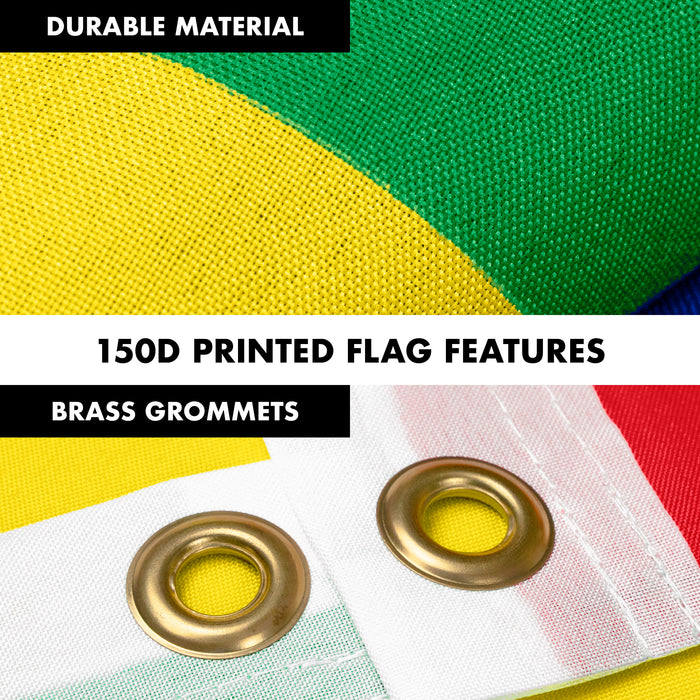 Flag Pole 6FT Silver Tangle Free & Ethiopia Ethiopian Flag 3x5 Ft Combo Printed 150D Polyester By G128