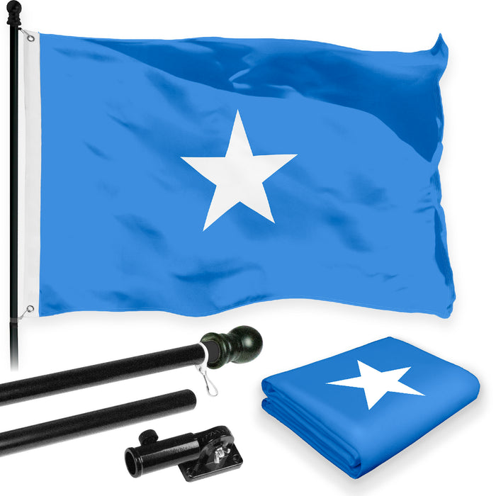 Flag Pole 6FT Black Tangle Free & Somalia Somalian Flag 3x5 Ft Combo Printed 150D Polyester By G128