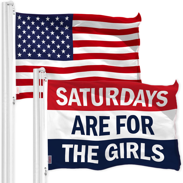 G128 Combo Pack: American USA Flag 3x5 Ft & Saturdays are for the Girls Flag 3x5 Ft | Both LiteWeave Pro Series Printed 150D Polyester, Brass Grommets
