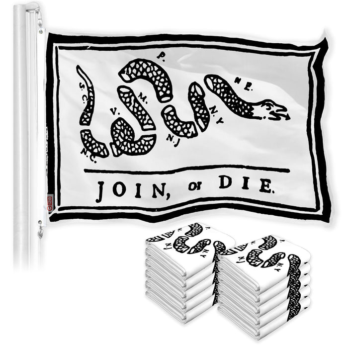 Join, or Die White Flag 3x5 Ft 10-Pack Printed 150D Polyester By G128