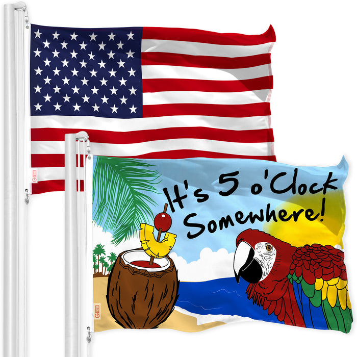 G128 Combo Pack: USA American Flag & It's 5 O'Clock Somewhere Flag 3x5 FT Printed 150D Polyester
