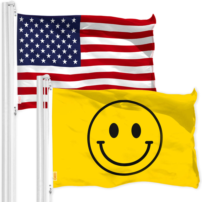 G128 Combo Pack: USA American Flag & Smiley Face Flag 3x5 FT Printed 150D Polyester