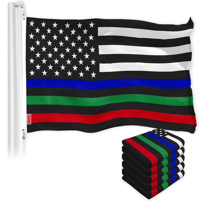 Thin Blue Green Red Line US Flag 3x5 Ft 5-Pack Printed 150D Polyester By G128