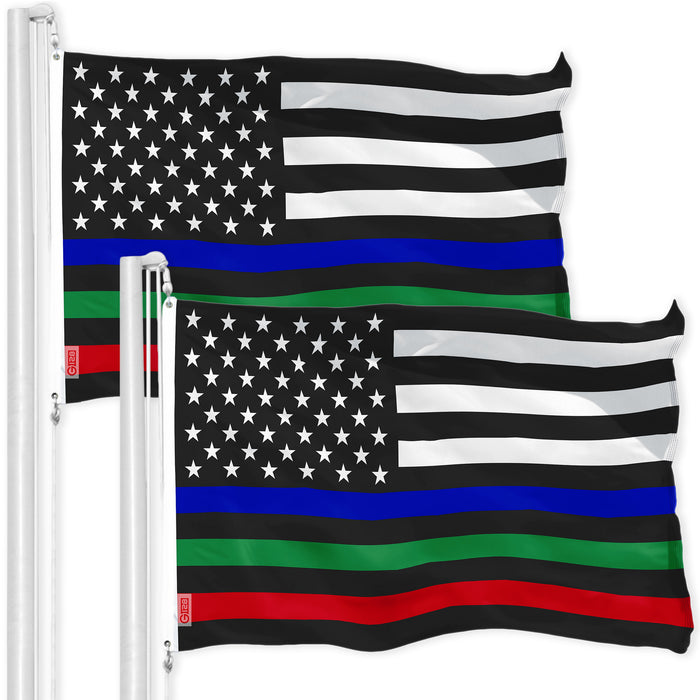 Thin Blue Green Red Line US Flag 3x5 Ft 2-Pack Printed 150D Polyester By G128