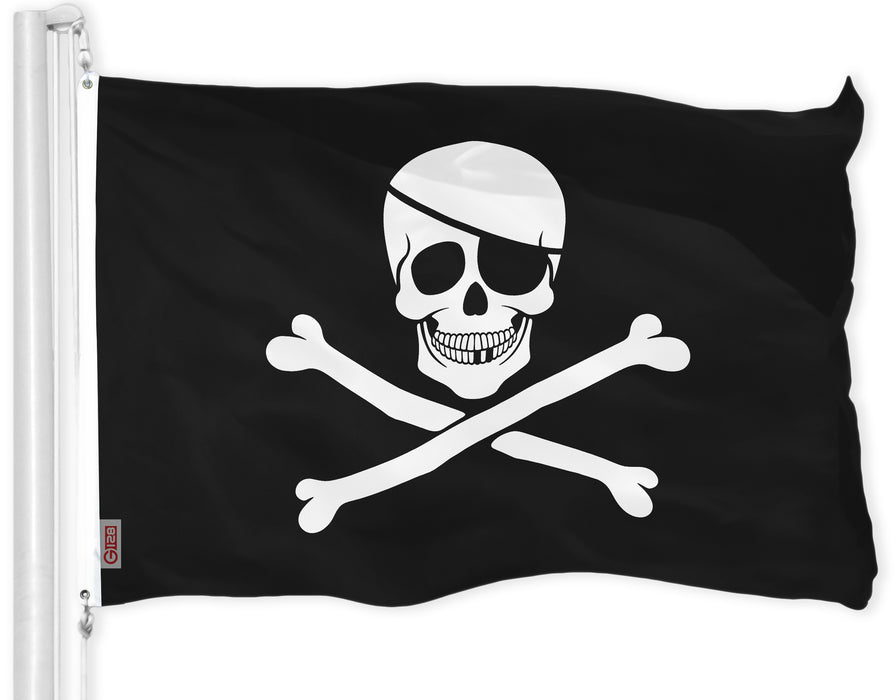 G128 Combo Pack: USA American Flag & Pirate Jolly Roger Bones Flag 3x5 FT Printed 150D Polyester