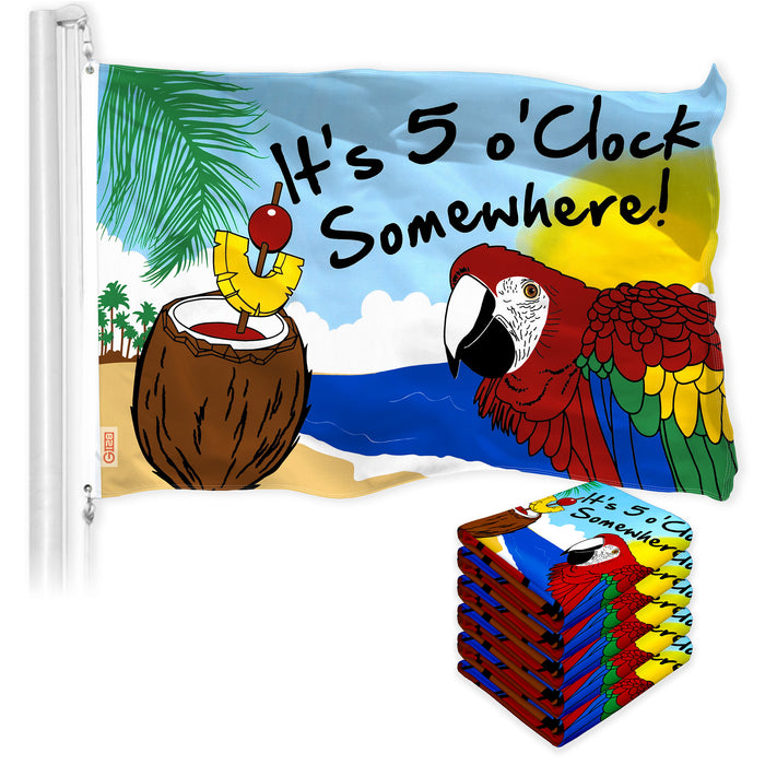 It's 5 O'Clock Somewhere Flag 3x5 Ft 5-Pack Printed 150D Polyester By G128