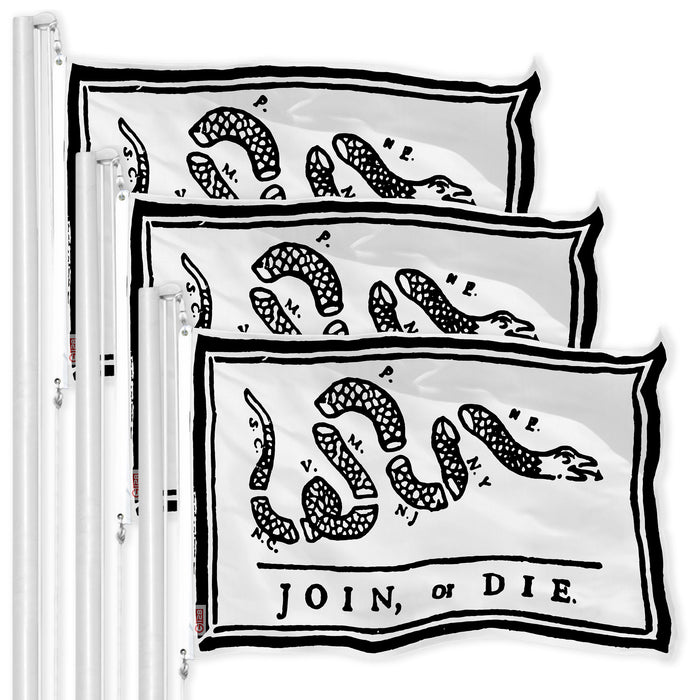 Join, or Die White Flag 3x5 Ft 3-Pack Printed 150D Polyester By G128