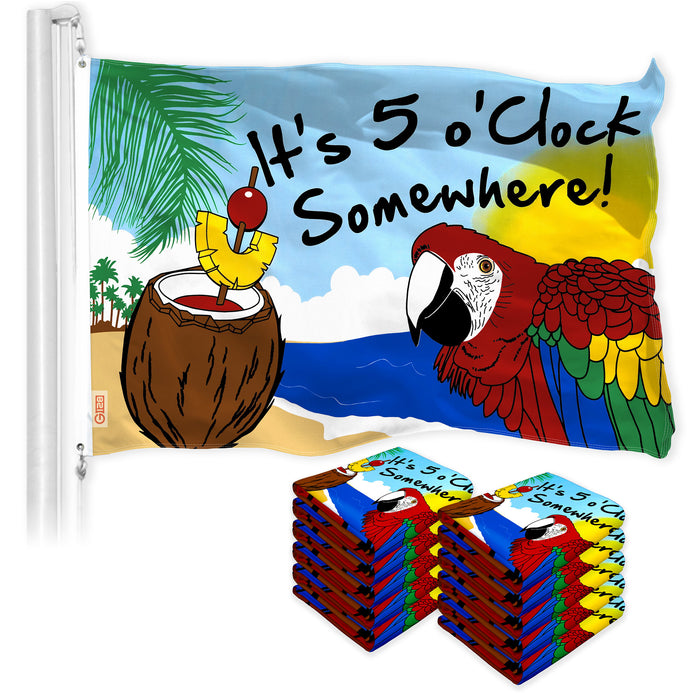 It's 5 O'Clock Somewhere Flag 3x5 Ft 10-Pack Printed 150D Polyester By G128