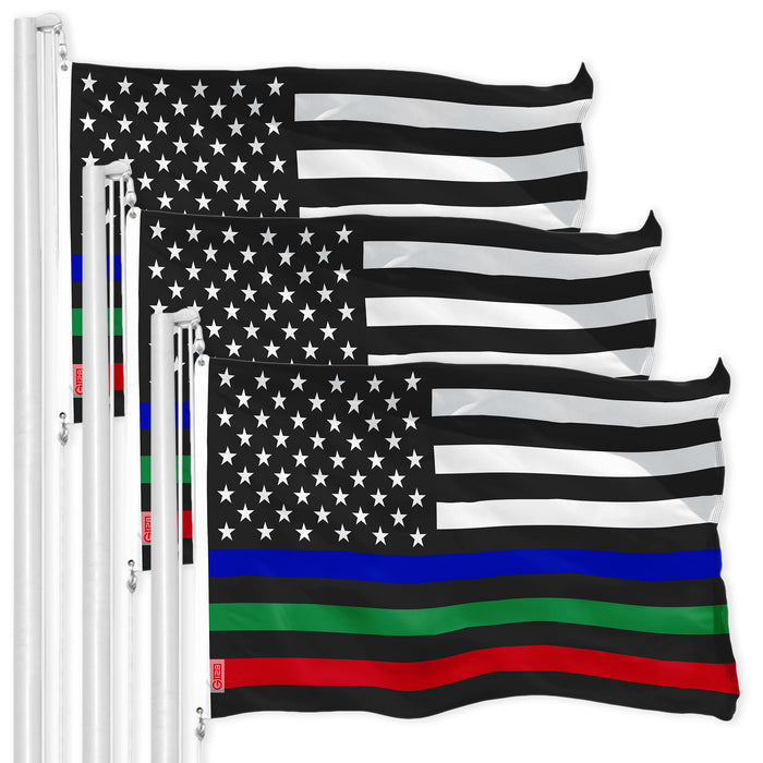 Thin Blue Green Red Line US Flag 3x5 Ft 3-Pack Printed 150D Polyester By G128
