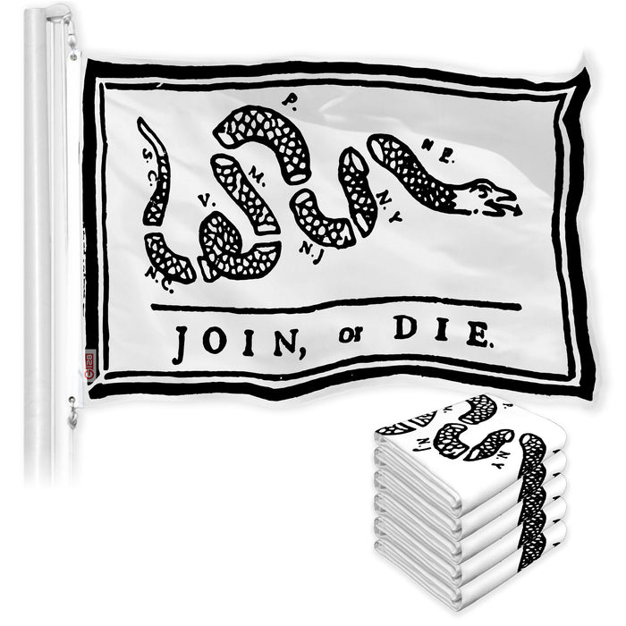 Join, or Die White Flag 3x5 Ft 5-Pack Printed 150D Polyester By G128