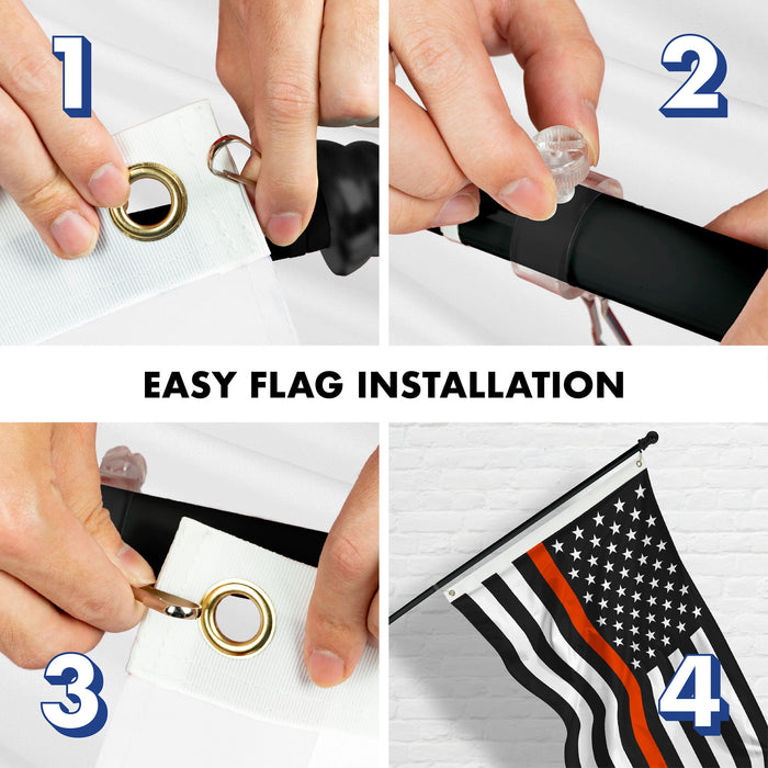 G128 Combo Pack: Flag Pole 6 FT Black Tangle Free & Thin Orange Line Flag 3x5 FT Brass Grommets Printed Polyester (Flag Included) Aluminum Flag Pole