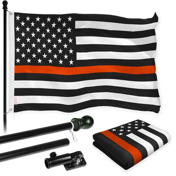 G128 Combo Pack: Flag Pole 6 FT Black Tangle Free & Thin Orange Line Flag 3x5 FT Brass Grommets Printed Polyester (Flag Included) Aluminum Flag Pole