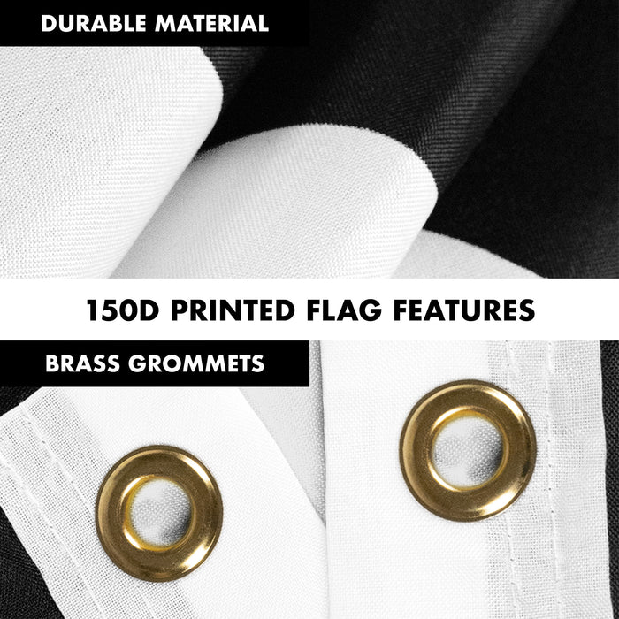G128 Combo Pack: Flag Pole 6 FT Silver Tangle Free & USA America Black and White Flag 3x5 FT Brass Grommets Printed Polyester (Flag Included) Aluminum Flag Pole