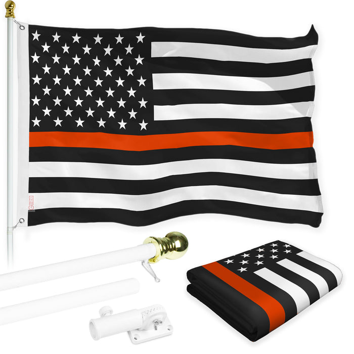 G128 Combo Pack: Flag Pole 6 FT White Tangle Free & Thin Orange Line Flag 3x5 FT Brass Grommets Printed Polyester (Flag Included) Aluminum Flag Pole