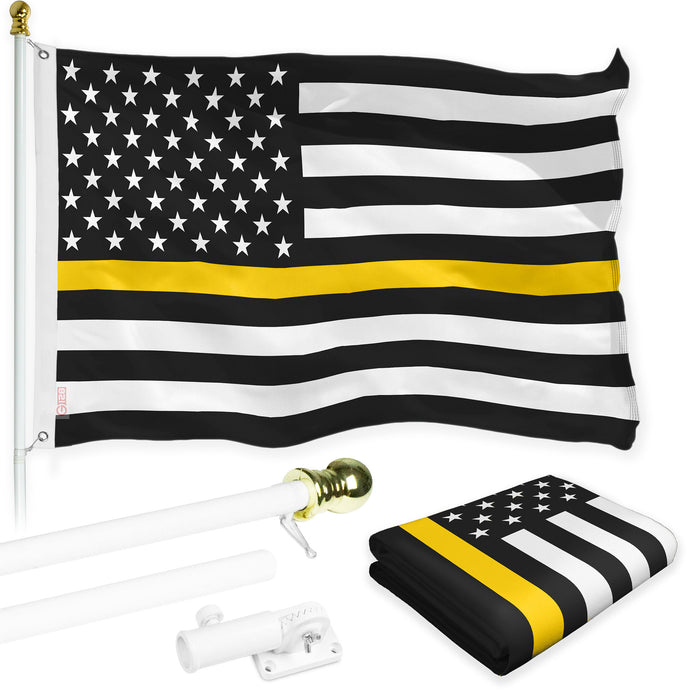 G128 Combo Pack: Flag Pole 6 FT White Tangle Free & Thin Yellow Line Flag 3x5 FT Brass Grommets Printed Polyester (Flag Included) Aluminum Flag Pole