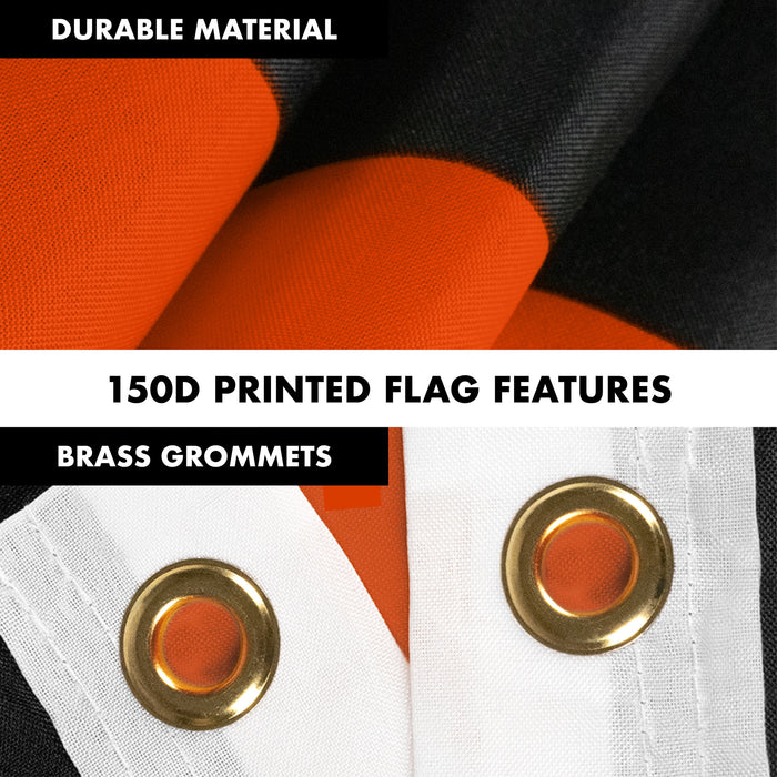 G128 Combo Pack: Flag Pole 6 FT White Tangle Free & Thin Orange Line Flag 3x5 FT Brass Grommets Printed Polyester (Flag Included) Aluminum Flag Pole
