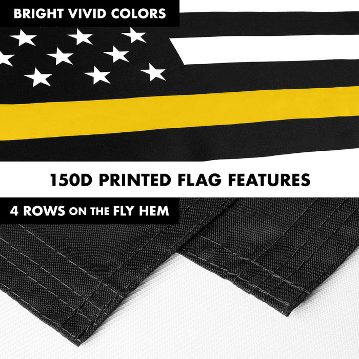 G128 Combo Pack: Flag Pole 6 FT Black Tangle Free & Thin Yellow Line Flag 3x5 FT Brass Grommets Printed Polyester (Flag Included) Aluminum Flag Pole