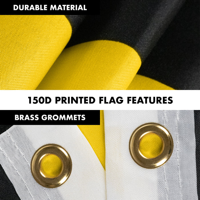 G128 Combo Pack: Flag Pole 6 FT Silver Tangle Free & Thin Yellow Line Flag 3x5 FT Brass Grommets Printed Polyester (Flag Included) Aluminum Flag Pole