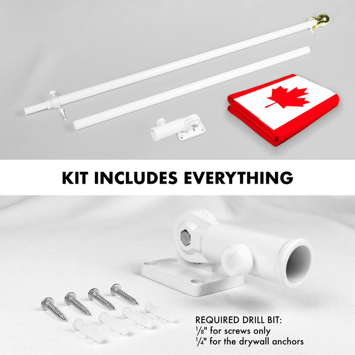 G128 Combo Pack: Flag Pole 6 FT White Tangle Free & Canada Canadian Flag 3x5ft 150D Printed Polyester