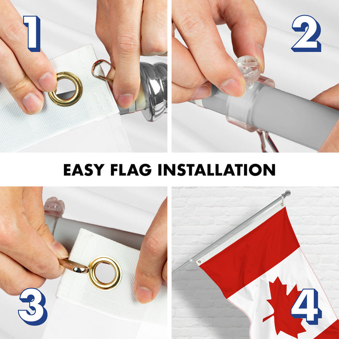 G128 Combo Pack: Flag Pole 6 FT Silver Tangle Free & Canada Canadian Flag 3x5ft 150D Printed Polyester