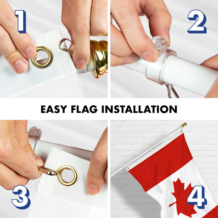 G128 Combo Pack: Flag Pole 6 FT White Tangle Free & Canada Canadian Flag 3x5ft 150D Printed Polyester