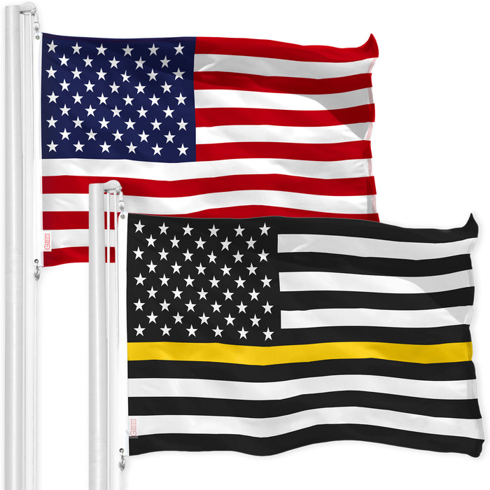 G128 Combo Pack: USA American Flag & Thin Yellow Line Flag 3x5 FT Printed 150D Indoor/Outdoor, Vibrant Colors, Brass Grommets, Quality Polyester