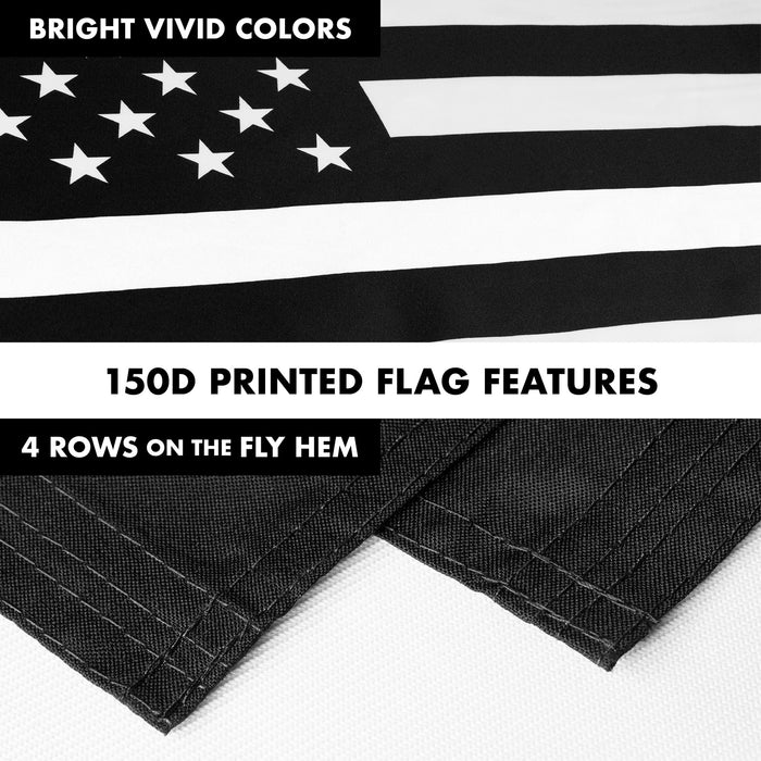 G128 Combo Pack: Flag Pole 6 FT White Tangle Free & USA America Black and White Flag 3x5 FT Brass Grommets Printed Polyester (Flag Included) Aluminum Flag Pole