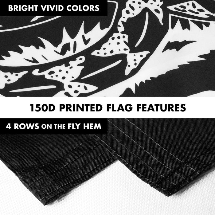 G128 Combo Pack: Flag Pole 6 FT Silver Tangle Free & Join or Die Black Flag 3x5ft 150D Printed Polyester