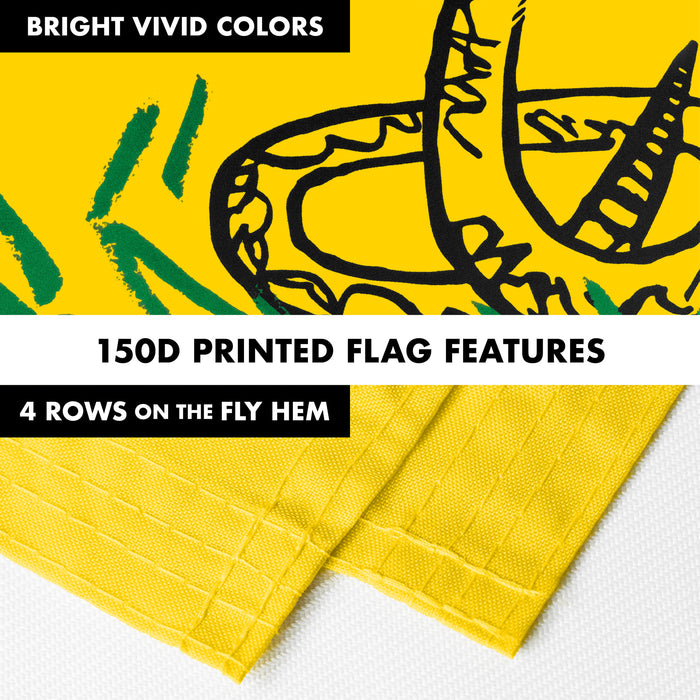 G128 Combo Pack: Flag Pole 6 FT Silver Tangle Free & No Step On Snek Flag 3x5ft 150D Printed Polyester