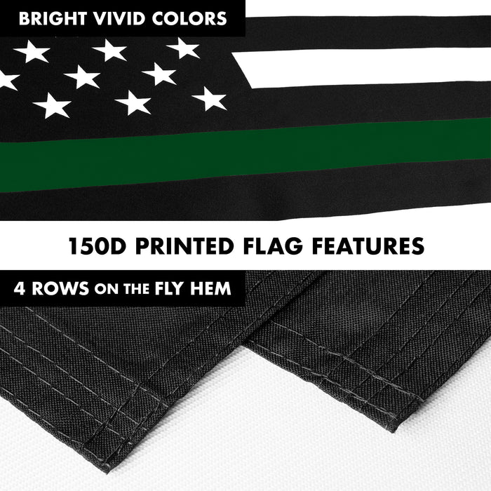 G128 Combo Pack: Flag Pole 6 FT White Tangle Free & Thin Green Line Flag 3x5 FT Brass Grommets Printed Polyester (Flag Included) Aluminum Flag Pole