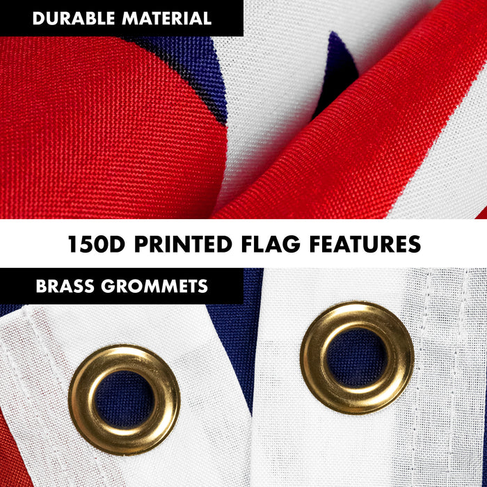 G128 Combo Pack: Flag Pole 6 FT White Tangle Free & Juneteenth Flag 3x5ft 150D Printed Polyester