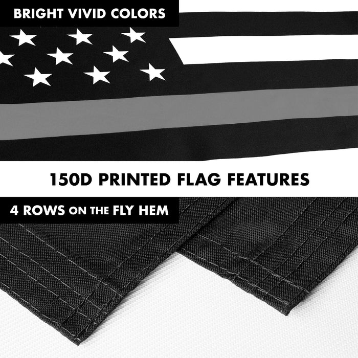 G128 Combo Pack: Flag Pole 6 FT Black Tangle Free & Thin Gray Line Flag 3x5 FT Brass Grommets Printed Polyester (Flag Included) Aluminum Flag Pole