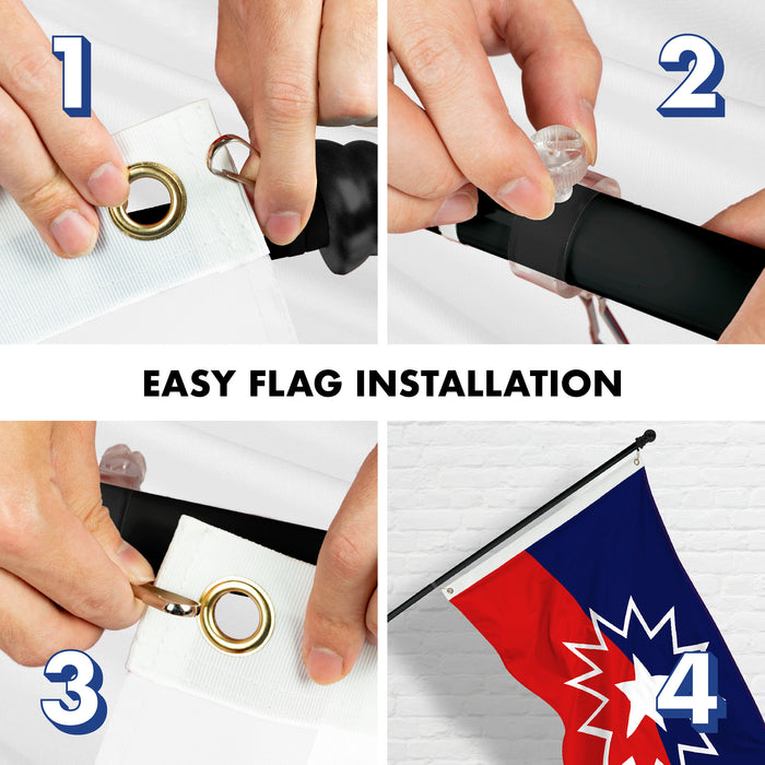 G128 Combo Pack: Flag Pole 6 FT Black Tangle Free & Juneteenth Flag 3x5ft 150D Printed Polyester