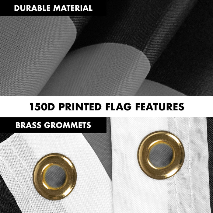 G128 Combo Pack: Flag Pole 6 FT White Tangle Free & Thin Gray Line Flag 3x5 FT Brass Grommets Printed Polyester (Flag Included) Aluminum Flag Pole