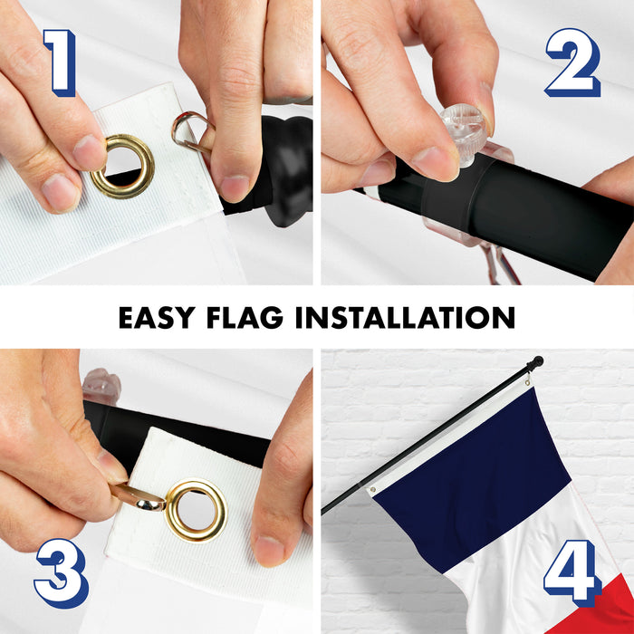 G128 - 6 Feet Tangle Free Spinning Flagpole (Black) Navy Blue NEW France French 3x5 FT Flag Brass Grommets Printed (Flag Included) Aluminum Flag Pole