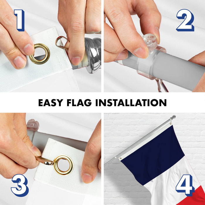 G128 - 6 Feet Tangle Free Spinning Flagpole (Silver) Navy Blue NEW France French 3x5 FT Flag Brass Grommets Printed (Flag Included) Aluminum Flag Pole