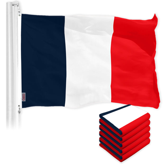 G128 - 5 Pack: Navy Blue NEW France French Flag | 3x5 feet | Printed 150D - Indoor/Outdoor, Vibrant Colors, Brass Grommets, Quality Polyester, Much Thicker More Durable Than 100D 75D Polyester