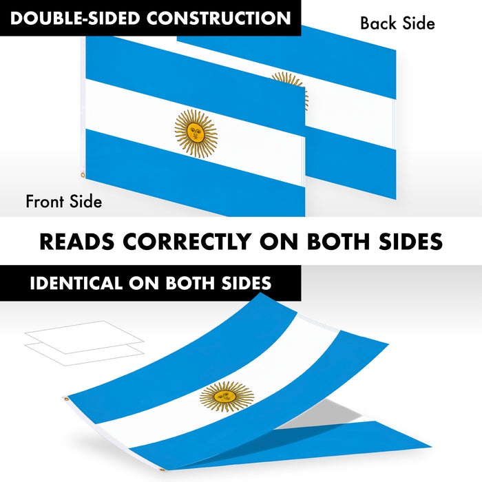 G128 Combo Pack: 6 Ft Tangle Free Aluminum Spinning Flagpole (Silver) & Argentina Argentinian Flag 3x5 Ft, Double ToughWeave Series Double Sided Embroidered 210D Polyester | Pole with Flag Included