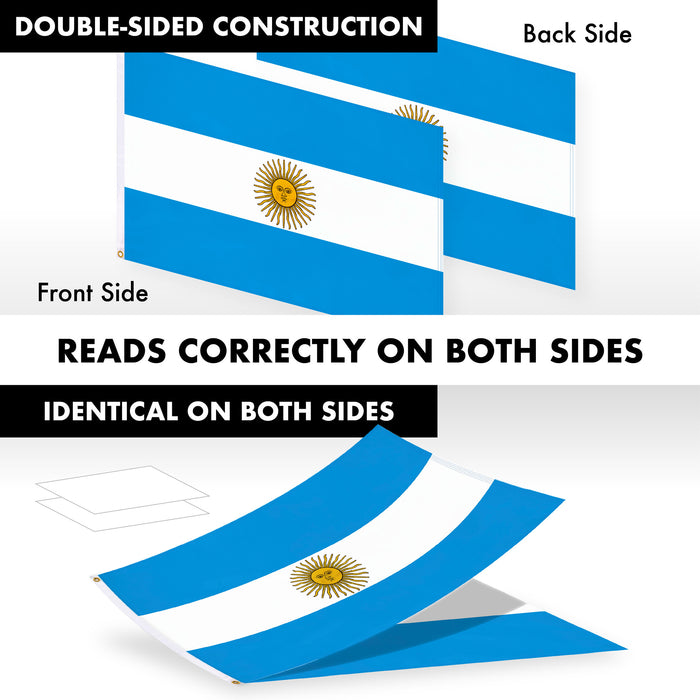 G128 Combo Pack: 6 Ft Tangle Free Aluminum Spinning Flagpole (Black) & Argentina Argentinian Flag 3x5 Ft, Double ToughWeave Series Double Sided Embroidered 210D Polyester | Pole with Flag Included