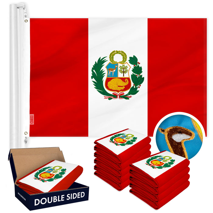 Peru Peruvian Flag 3x5 Ft 10-Pack Double-sided Embroidered Polyester By G128