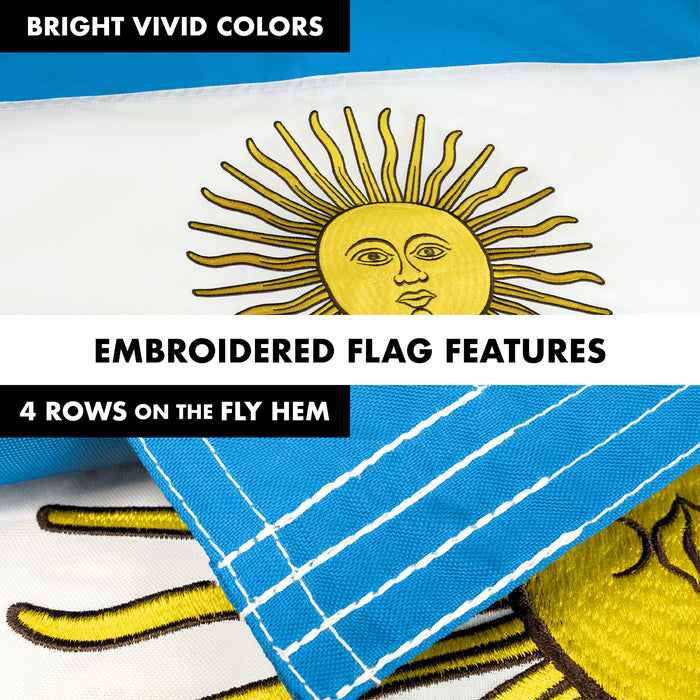 G128 Combo Pack: 6 Ft Tangle Free Aluminum Spinning Flagpole (Black) & Argentina Argentinian Flag 3x5 Ft, Double ToughWeave Series Double Sided Embroidered 210D Polyester | Pole with Flag Included