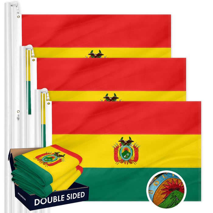 Bolivia Bolivian Flag 3x5 Ft 3-Pack Double-sided Embroidered Polyester By G128