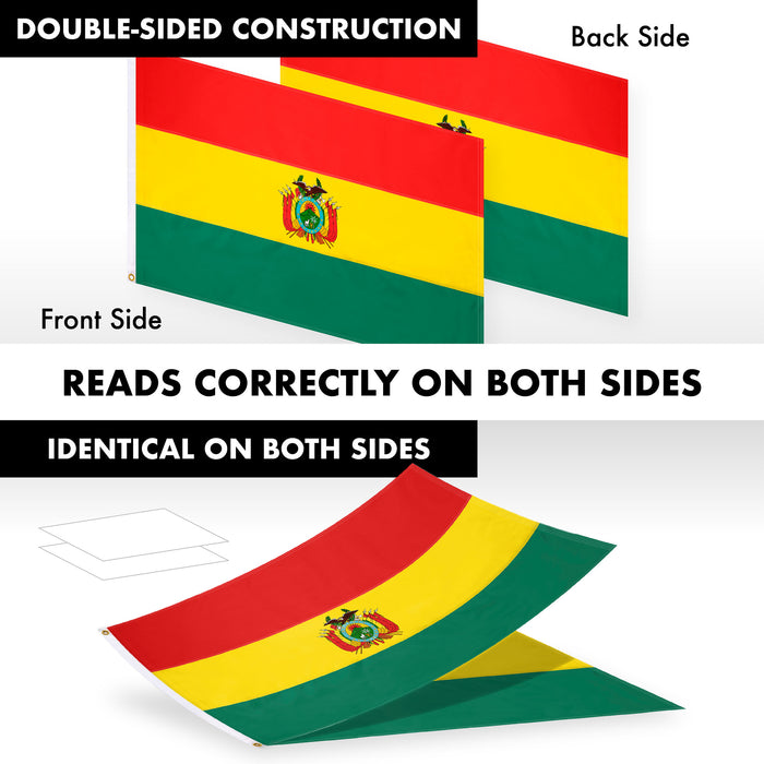 G128 Combo Pack: 6 Ft Tangle Free Aluminum Spinning Flagpole (White) & Bolivia Flag 3x5 Ft, Double ToughWeave Series Double Sided Embroidered 210D Polyester | Pole with Flag Included