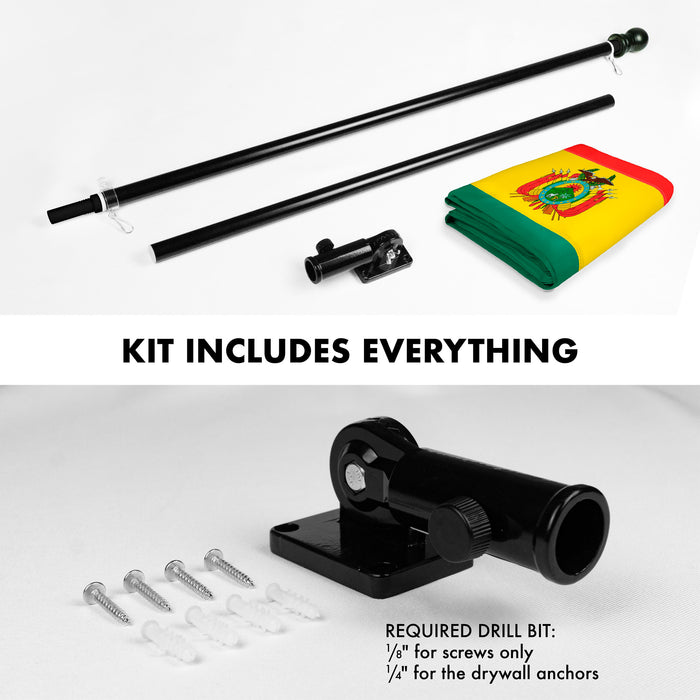 G128 Combo Pack: 6 Ft Tangle Free Aluminum Spinning Flagpole (Black) & Bolivia Flag 3x5 Ft, Double ToughWeave Series Double Sided Embroidered 210D Polyester | Pole with Flag Included