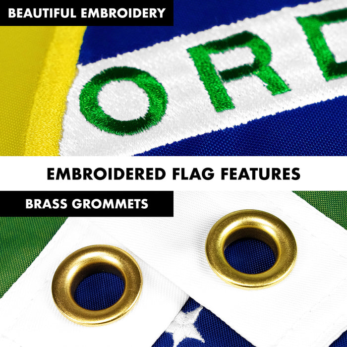 G128 Combo Pack: 6 Ft Tangle Free Aluminum Spinning Flagpole (White) & Brazil Brazilian Flag 3x5 Ft, Double ToughWeave Series Double Sided Embroidered 210D Polyester | Pole with Flag Included