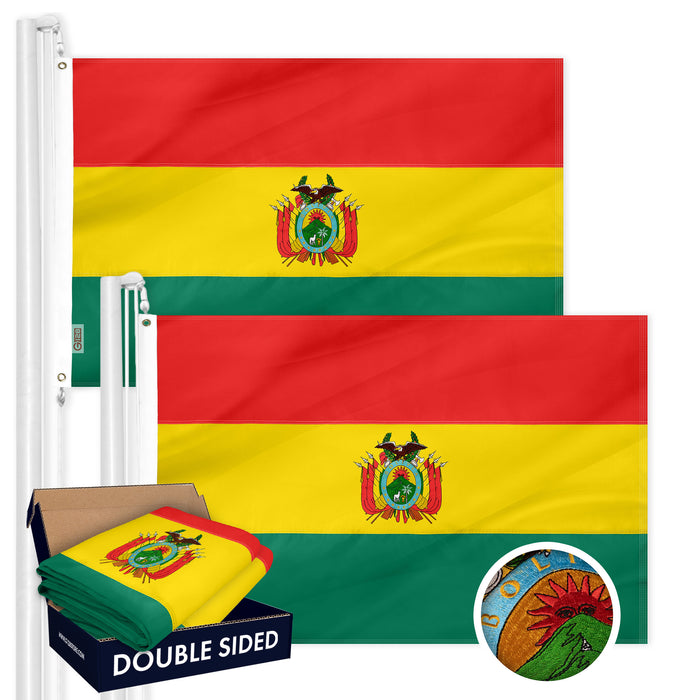 Bolivia Bolivian Flag 3x5 Ft 2-Pack Double-sided Embroidered Polyester By G128