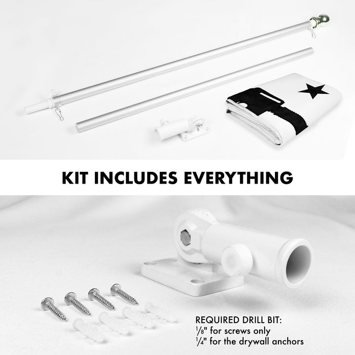 G128 Combo Pack: 6 Ft Tangle Free Aluminum Spinning Flagpole (Silver) & Come and Take It Rifle White Flag 3x5 Ft, Double ToughWeave Series Double Sided Embroidered 210D Polyester | Pole with Flag