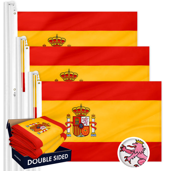 Spain Spanish Flag 3x5 Ft 3-Pack Double-sided Embroidered Polyester By G128